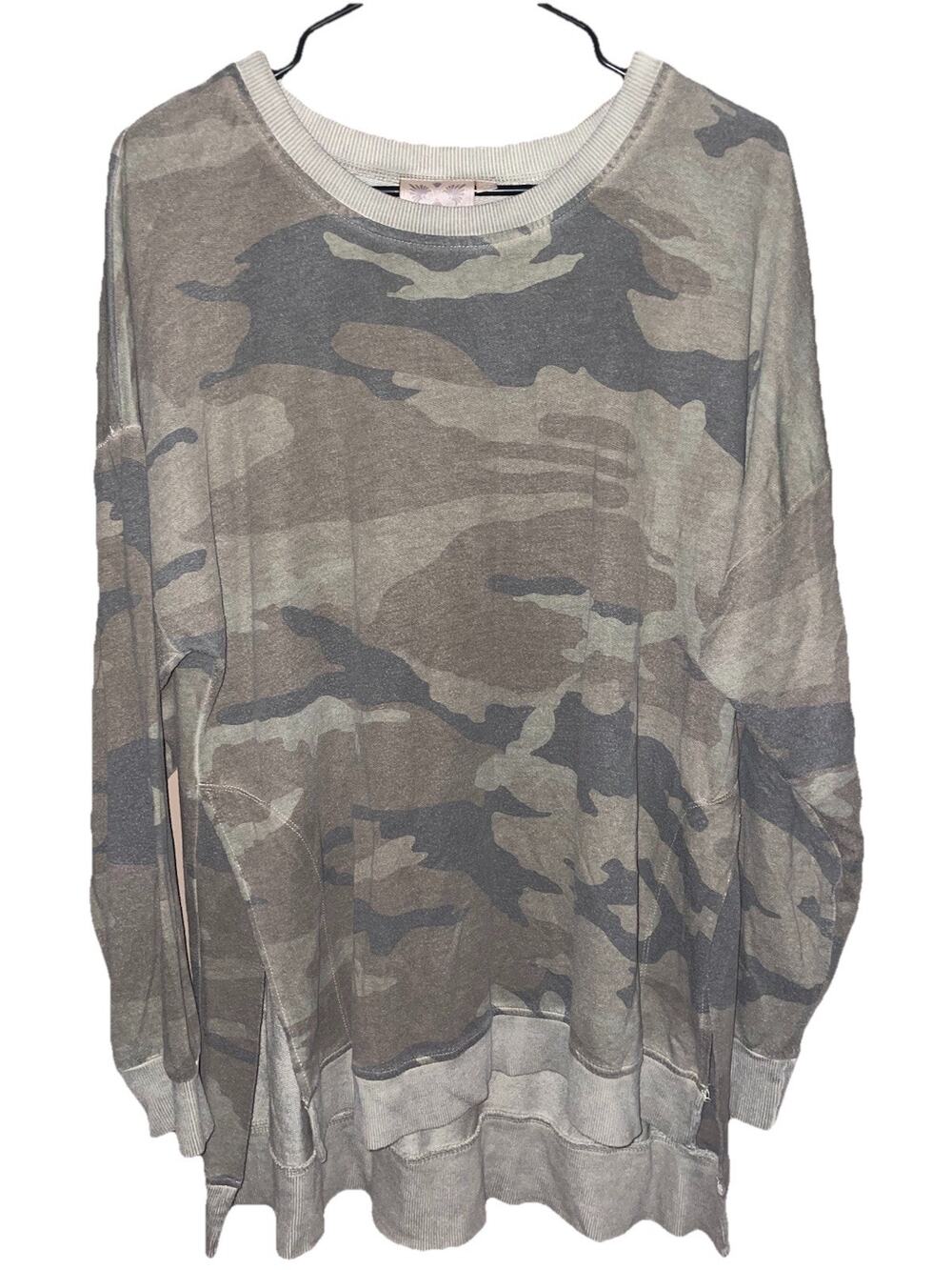 Dantelle Women’s Camo Tunic Long Sleeve Sweat Shirt Thin With Split Sides Sz 1X